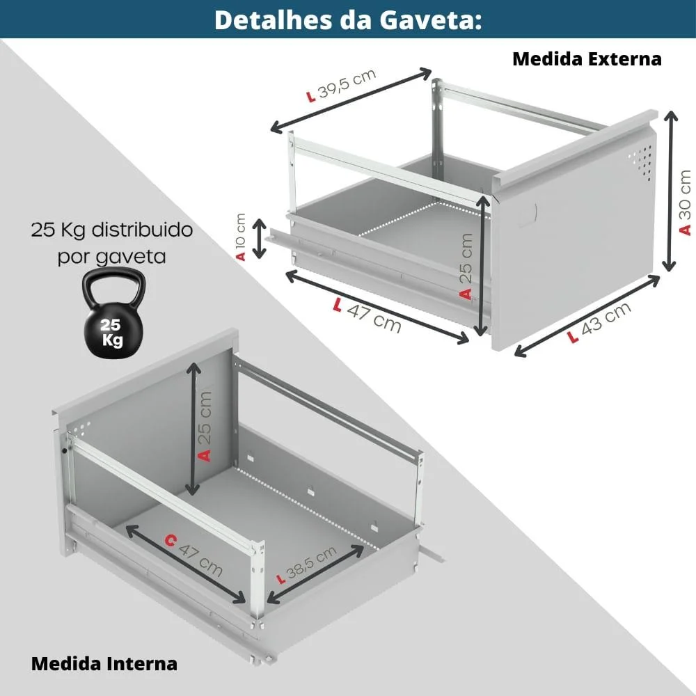 Imagem 4 de 5 do produto Arquivo Pandin 47cm Preto/vermelho C/ Chave