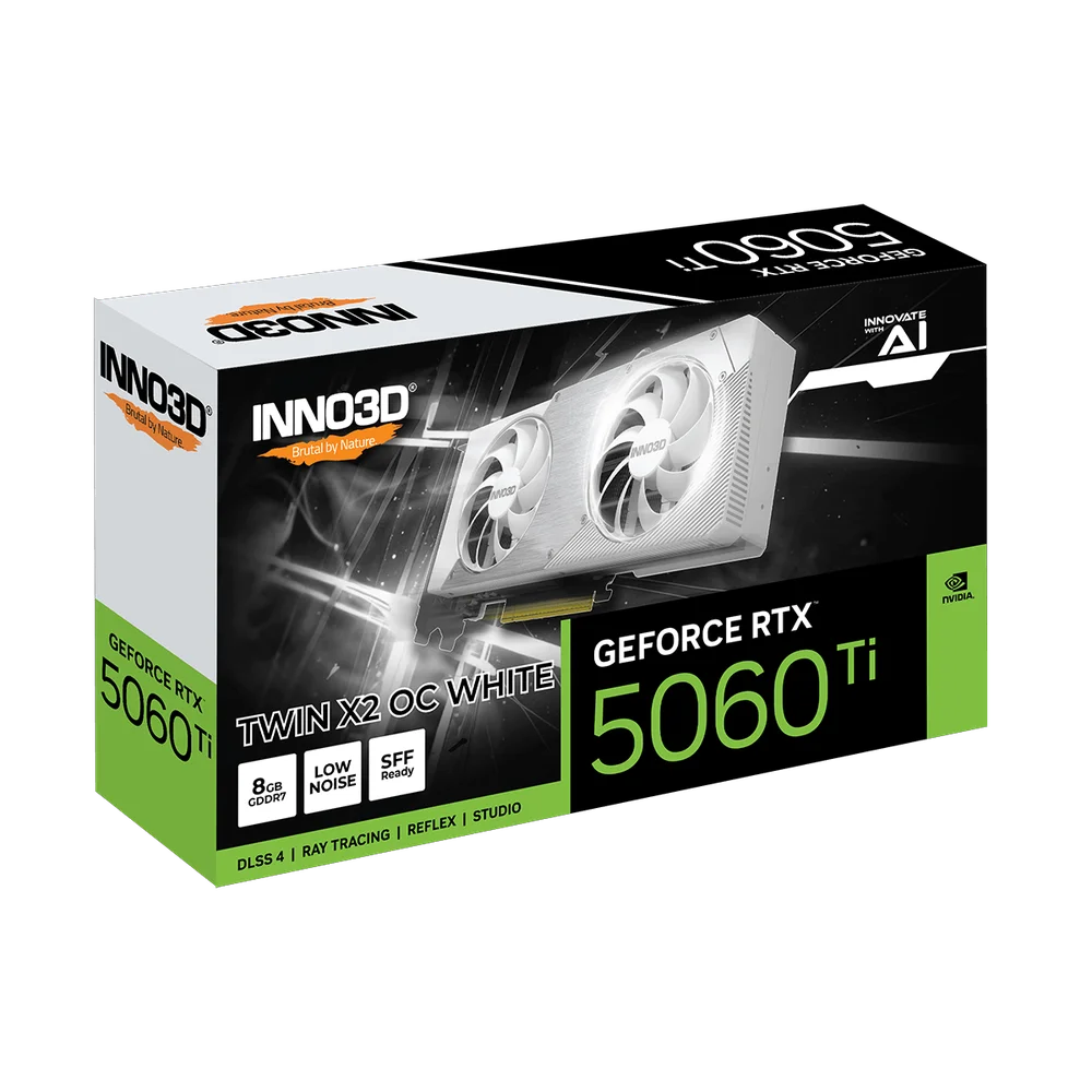Imagem 5 de 5 do produto Placa De Vídeo Inno3d Nvidia Geforce RTX 5060 Ti Twin X2 Oc White, 8GB, Gddr7, Dlss, Ray Tracing, N506t2-08d7x-193075w