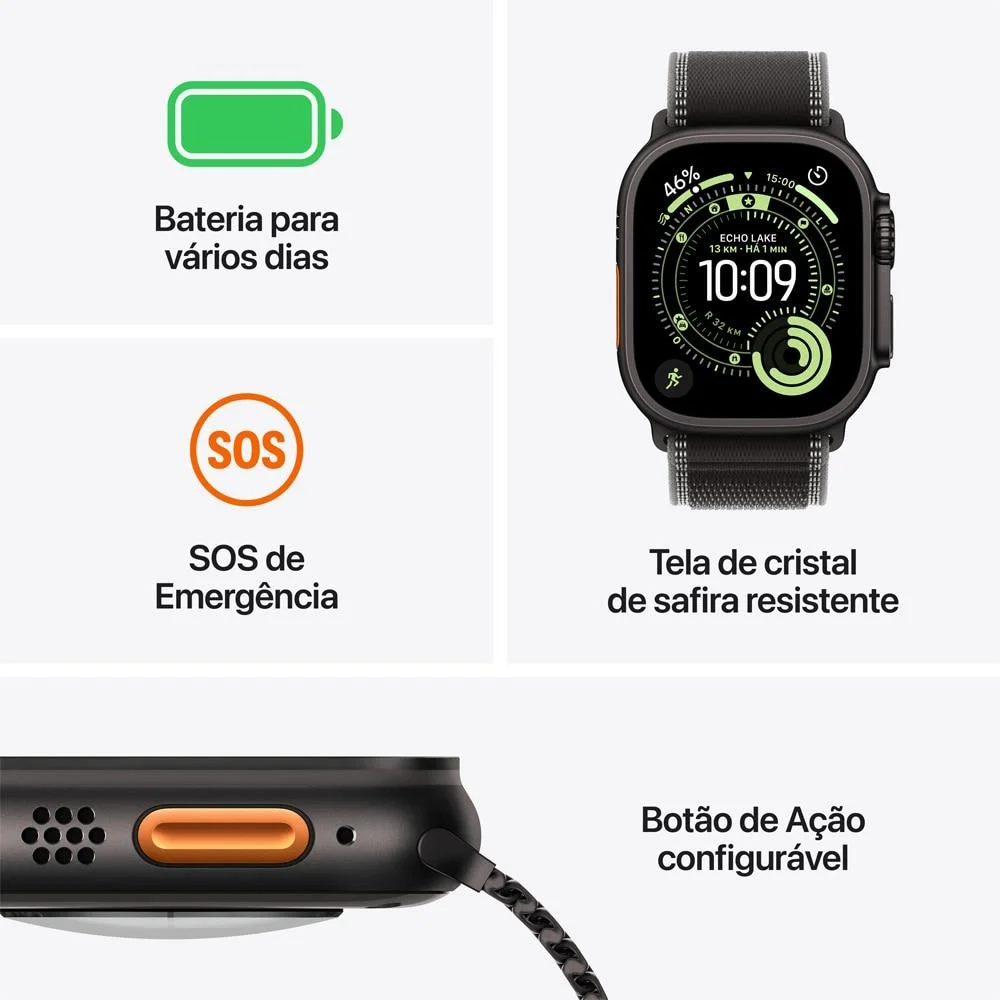 Imagem 5 de 5 do produto Apple Watch Ultra 3 Gps + Cellular - Caixa Preta De Titânio – 49 Mm - Pulseira Loop Alpina Preta – P