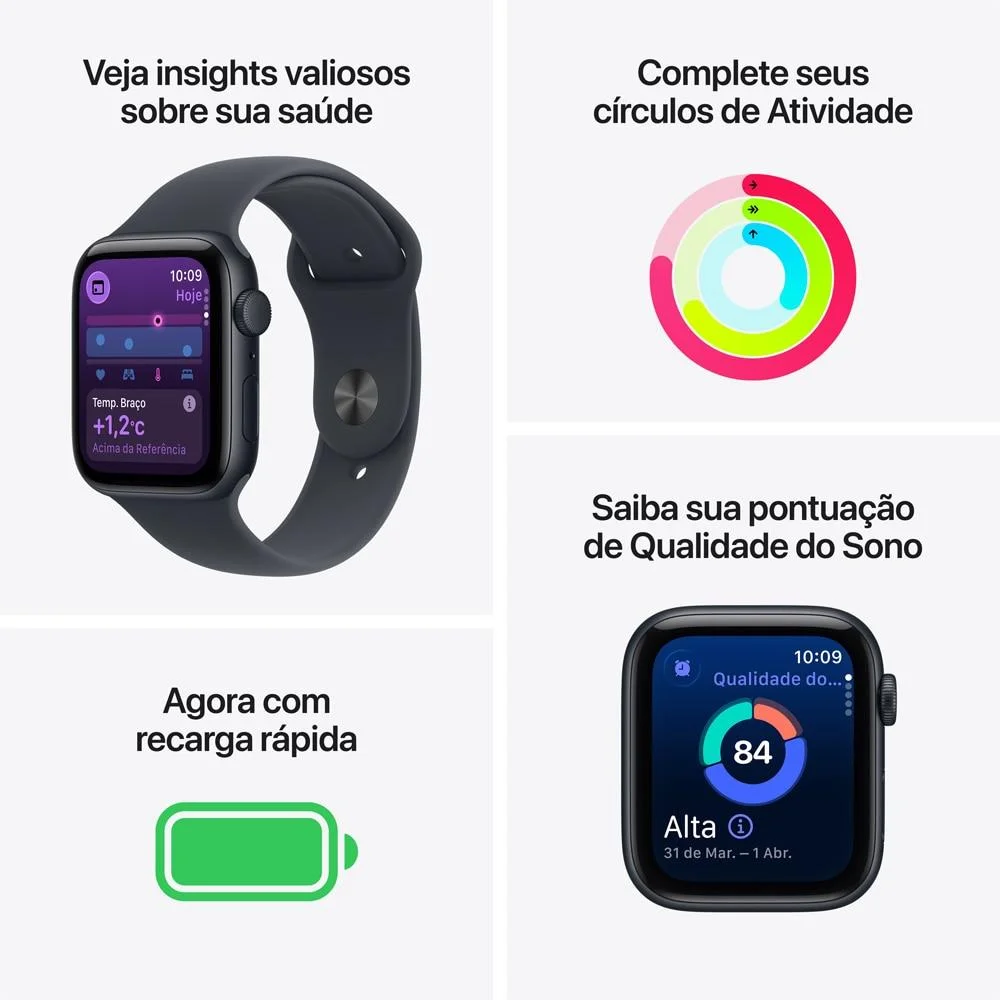 Imagem 3 de 5 do produto Apple Watch Se 3 Gps - Caixa Meia-noite De Alumínio – 44 Mm - Pulseira Esportiva Meia-noite – M/g