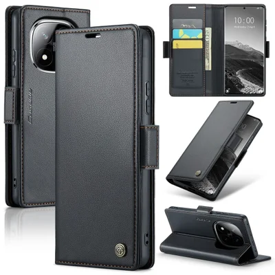 Capa Carteira Com Compartimentos para Cartão de Crédito, Dinheiro, Documentos com Fechamento Magnético para o Redmi Note 14 Pro 5G - Cor: Preto