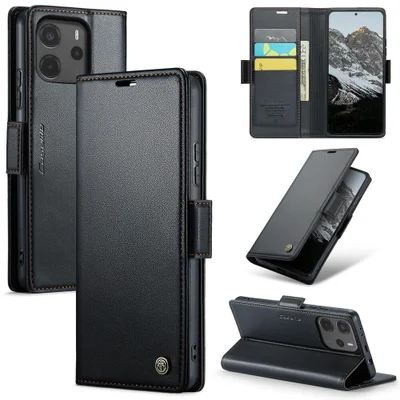 Capa Carteira Com Compartimentos para Cartão de Crédito, Dinheiro, Documentos com Fechamento Magnético para o Redmi Note 14 4G - Cor: Preto
