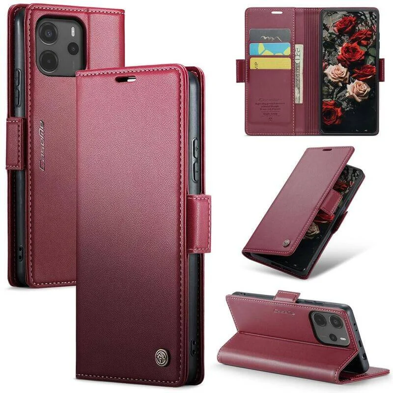 Imagem 1 de 5 do produto Capa Carteira Com Compartimentos para Cartão de Crédito, Dinheiro, Documentos com Fechamento Magnético para o Redmi Note 14 4G - Cor: Vermelho