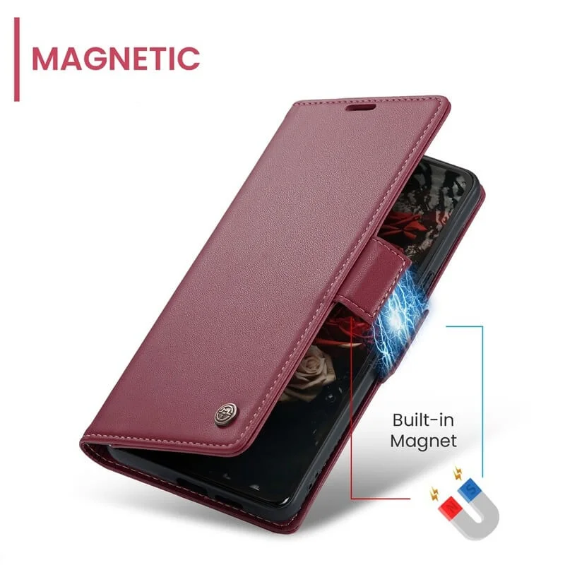 Imagem 3 de 5 do produto Capa Carteira Com Compartimentos para Cartão de Crédito, Dinheiro, Documentos com Fechamento Magnético para o Redmi Note 14 4G - Cor: Vermelho