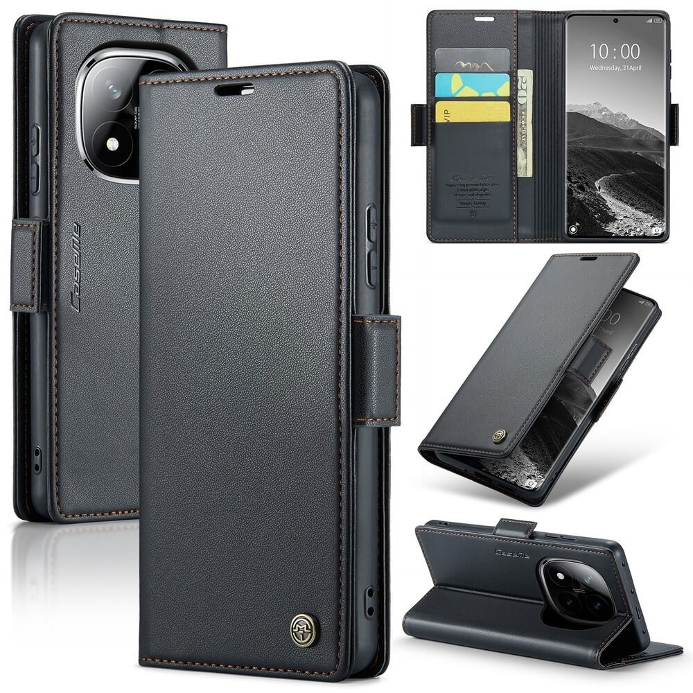 Capa Carteira Com Compartimentos para Cartão de Crédito, Dinheiro, Documentos com Fechamento Magnético para o POCO X7 5G - Cor: Preto
