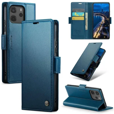 Capa Carteira Com Compartimentos para Cartão de Crédito, Dinheiro, Documentos com Fechamento Magnético para o Redmi Note 14 4G - Cor: Azul