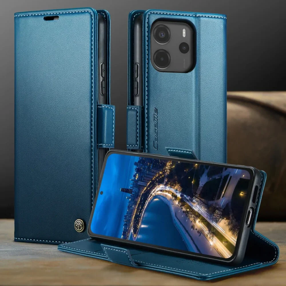 Imagem 2 de 5 do produto Capa Carteira Com Compartimentos para Cartão de Crédito, Dinheiro, Documentos com Fechamento Magnético para o Redmi Note 14 4G - Cor: Azul
