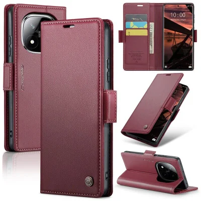 Capa Carteira Com Compartimentos para Cartão de Crédito, Dinheiro, Documentos com Fechamento Magnético para o Redmi Note 14 Pro 5G - Cor: Vermelho