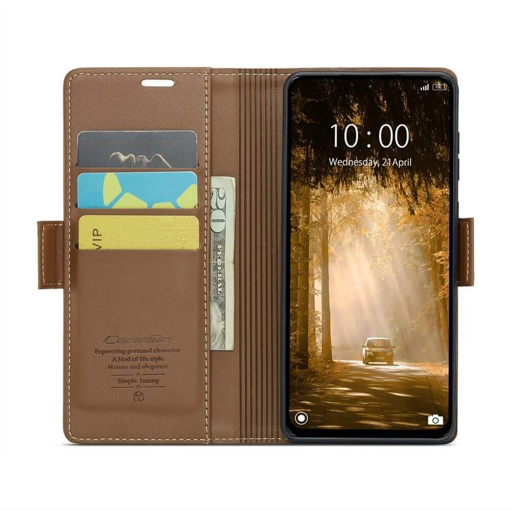 Imagem 5 de 5 do produto Capa Carteira Com Compartimentos para Cartão de Crédito, Dinheiro, Documentos com Fechamento Magnético para o POCO X7 5G - Cor: Marrom