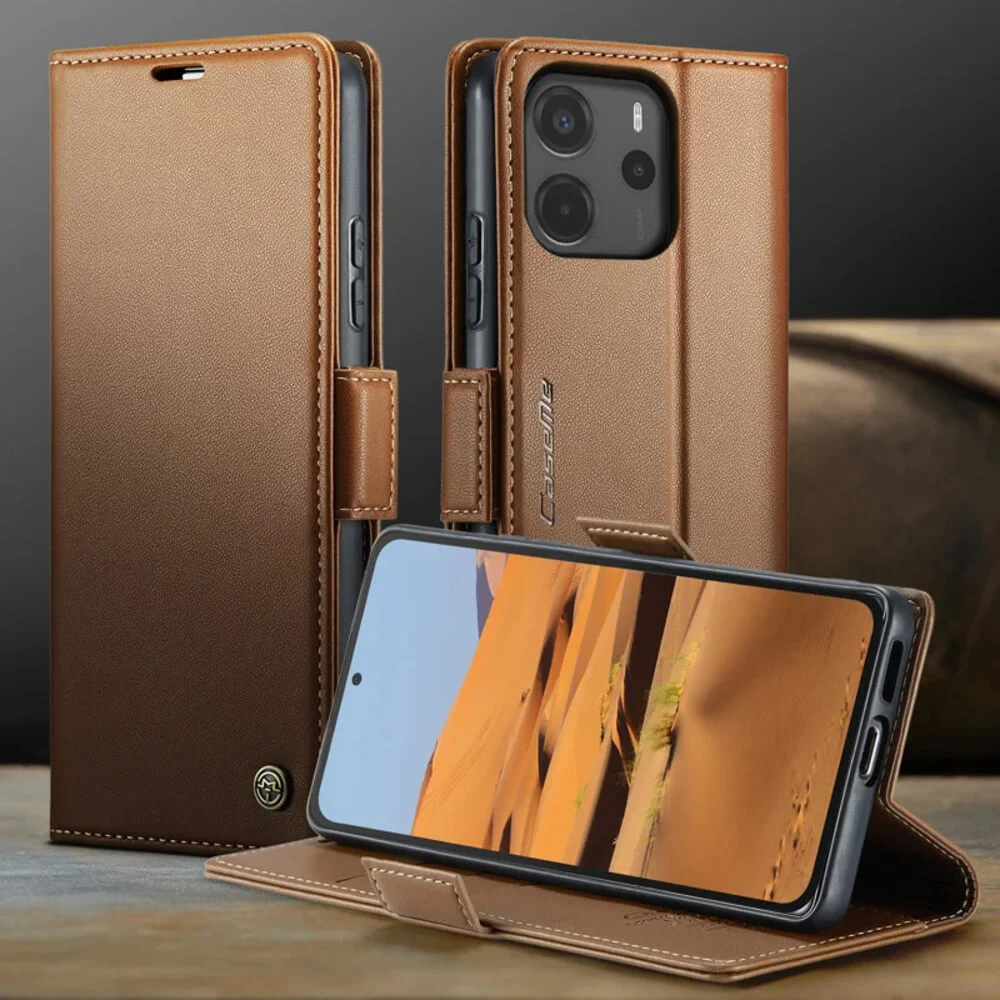 Imagem 2 de 5 do produto Capa Carteira Com Compartimentos para Cartão de Crédito, Dinheiro, Documentos com Fechamento Magnético para o Redmi Note 14 4G - Cor: Marrom