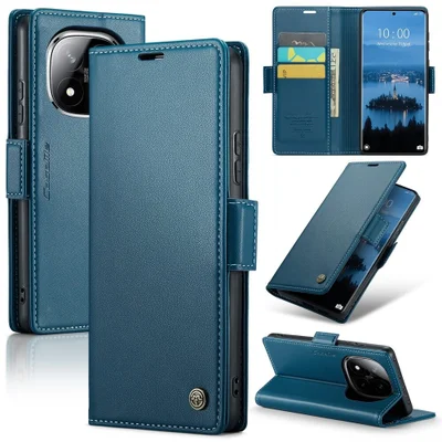 Capa Carteira Com Compartimentos para Cartão de Crédito, Dinheiro, Documentos com Fechamento Magnético para o Redmi Note 14 Pro Plus 5G - Cor: Azul