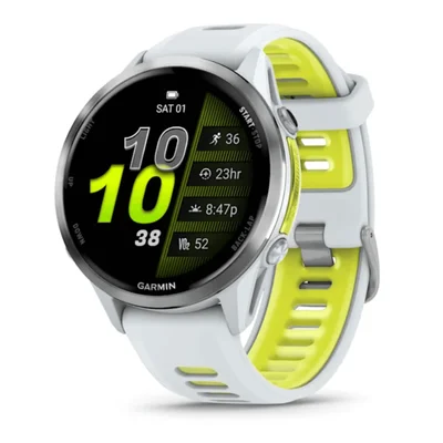 Monitor Cardíaco De Pulso E Gps Garmin Forerunner 970 Titânio Branco 47mm, Com Pulseira Amarela Translúcida Marfim