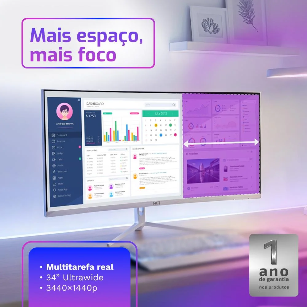 Monitor Gamer 34" Curvo Branco 1ms, 165hz, Ultrawide (qhd) - 3440x1440 Amd Freesync, HDMI, Dp, Hq Premium Hqw34c16 Monitor Gamer 34" Curvo Branco 1ms, 165hz, Ultrawide (qhd) - 3440x1440 Amd Freesync, HDMI, Dp, Hq Premium Hqw34c16