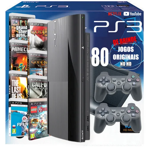プレーステーション3 Ps3 Playstation 3 Slim Destravado 500gb 2 Controles 45 Jogos