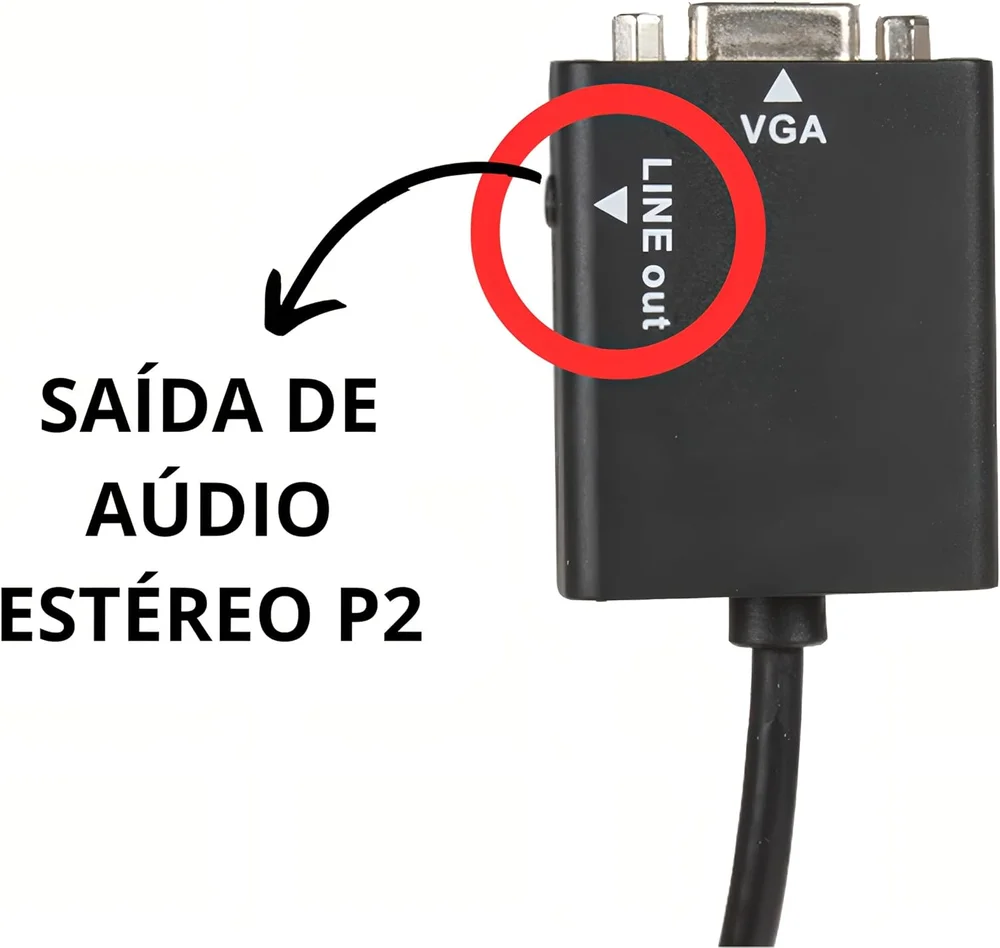 Imagem 3 de 5 do produto Cabo Conversor Adaptador HDMI Para Vga Com Saída De Áudio E Cabo P2