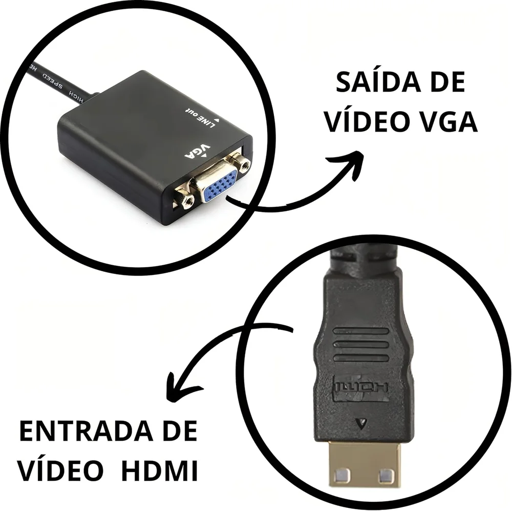Imagem 4 de 5 do produto Cabo Conversor Adaptador HDMI Para Vga Com Saída De Áudio E Cabo P2