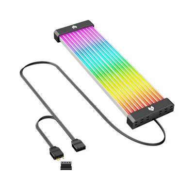 Barra de LED Neon, AL200 Coolmoon, ARGB 5V 3 Pinos, Organizador Para Esconder Cabos da Fonte, Preto