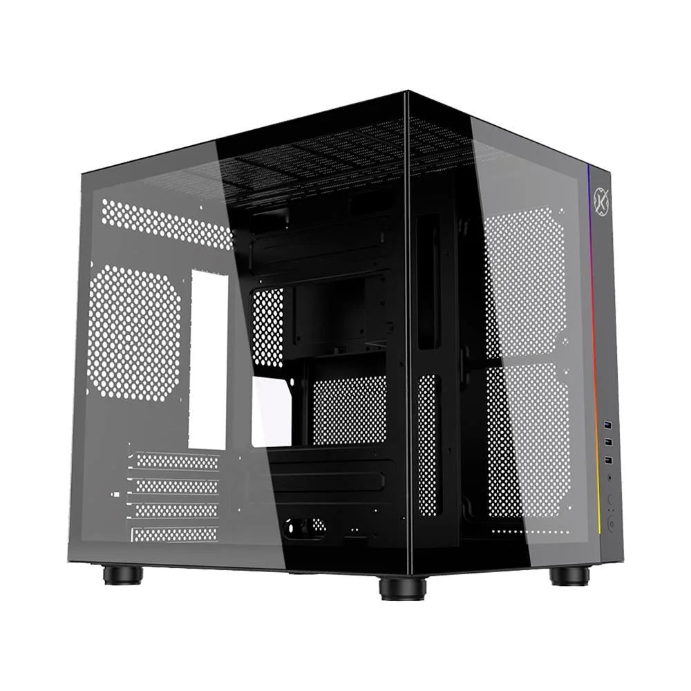 Gabinete Gamer Kalkan Midgard RGB Micro Atx Aquário Sem Fans Preto