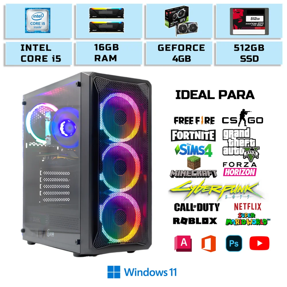 PC Cpu Gamer Completo Intel Vídeo Nvidea SSD 16gb Ram Com Placa De Video