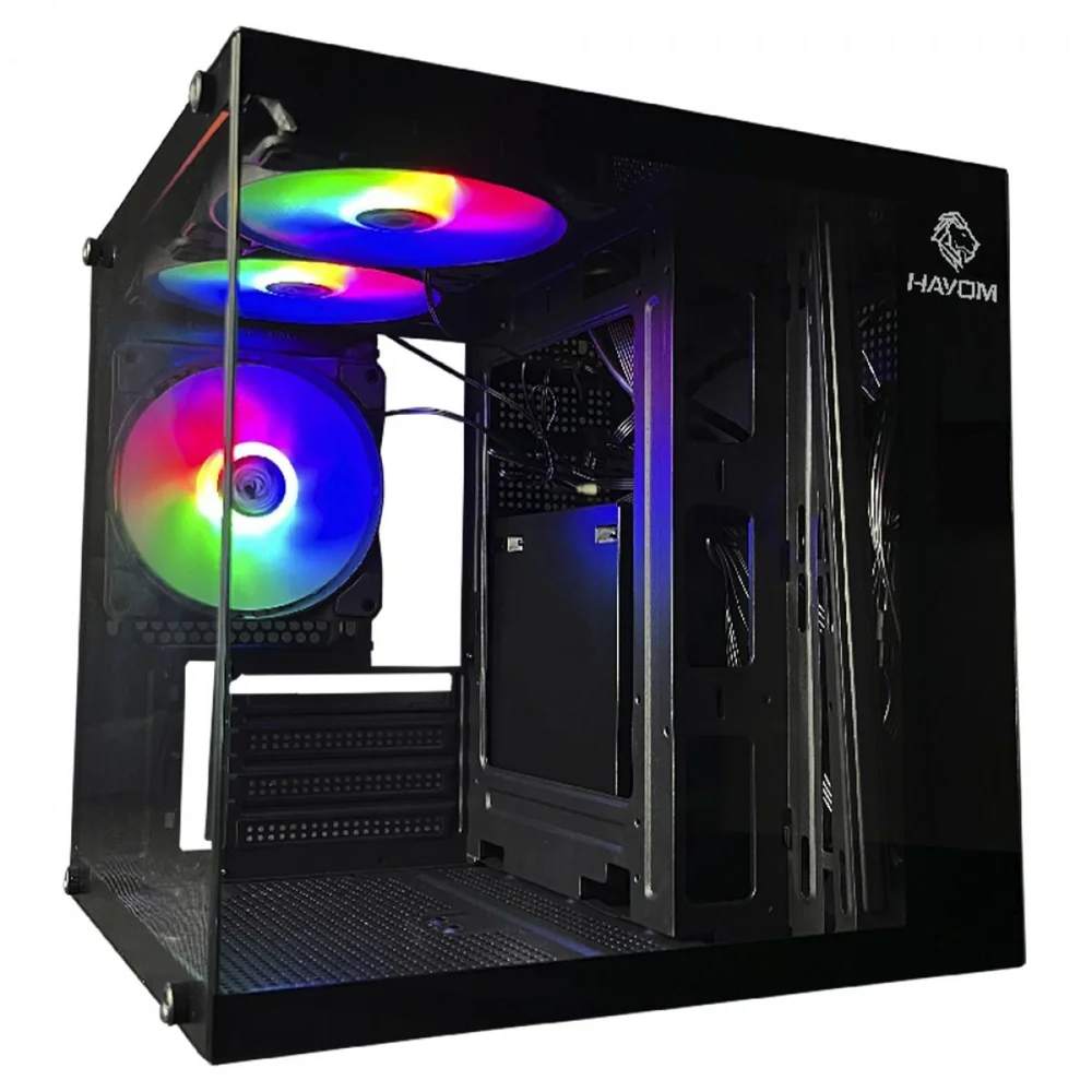 Gabinete Gamer Hayom Gb1787, Mini Tower, Vidro Temperado, M-atx, Com 3 Fans, Sem Fonte, Preto
