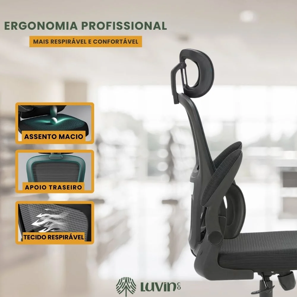 Cadeira Escritório Ergonômica Genebra B500 Luvinco Cor Preto Com Suporte Lombar Ajustável Cadeira Escritório Ergonômica Genebra B500 Luvinco Cor Preto Com Suporte Lombar Ajustável