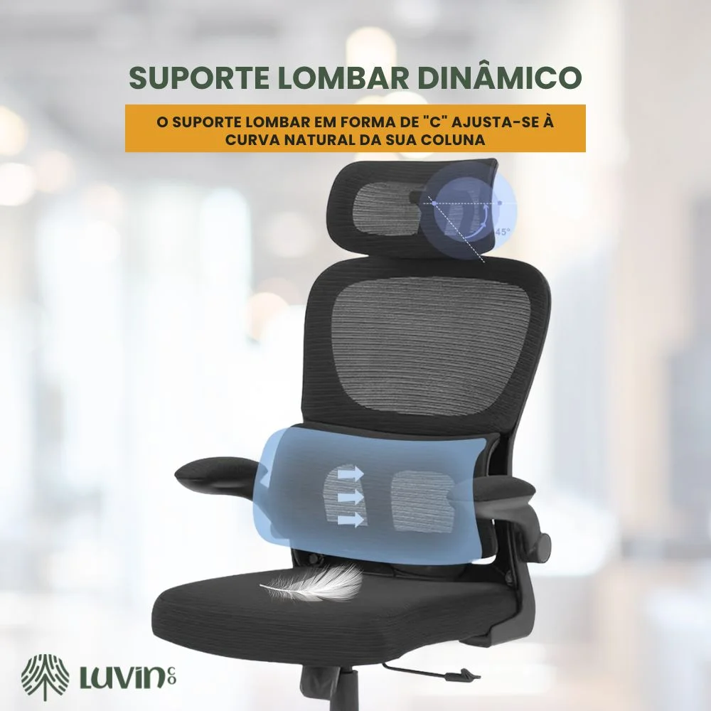 Cadeira Escritório Ergonômica Genebra B500 Luvinco Cor Preto Com Suporte Lombar Ajustável Cadeira Escritório Ergonômica Genebra B500 Luvinco Cor Preto Com Suporte Lombar Ajustável