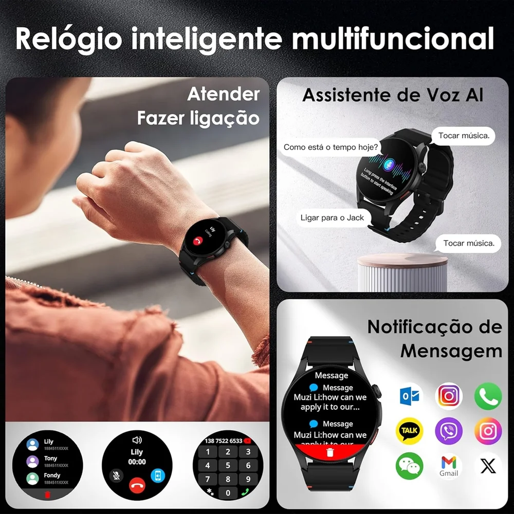 Imagem 2 de 5 do produto Smartwatch Aurafit Trek 2, Gps, Atender/fazer Chamada Altímetro/barômetro/bússola, Natação 3 Atm