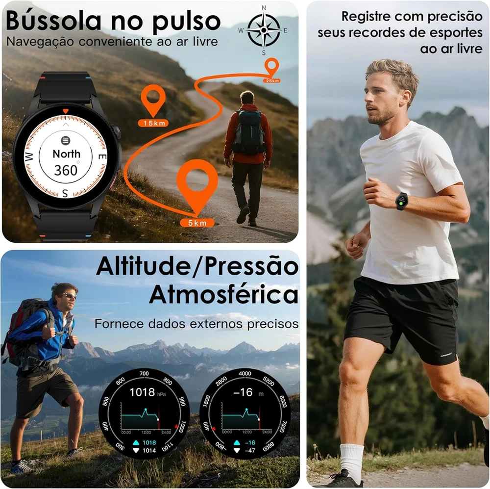 Imagem 3 de 5 do produto Smartwatch Aurafit Trek 2, Gps, Atender/fazer Chamada Altímetro/barômetro/bússola, Natação 3 Atm