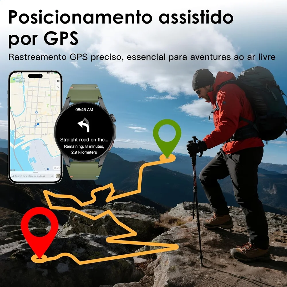 Imagem 4 de 5 do produto Smartwatch Aurafit Trek 2, Gps, Atender/fazer Chamada Altímetro/barômetro/bússola, Natação 3 Atm