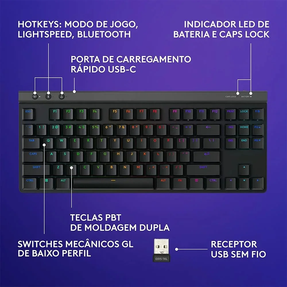 Teclado Mecanico Logitech Gamer G G515 Tkl Preto - 920-012423 Teclado Mecanico Logitech Gamer G G515 Tkl Preto - 920-012423