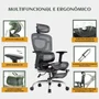 Cadeira De Escritório Ergonômica Mônaco Bt07 Luvinco Malha Respirável Com Suporte Lombar Adaptável Apoio Para Pés Retrátil Encosto Ajustável Seis Posições Cor Preta Suporta 200kg