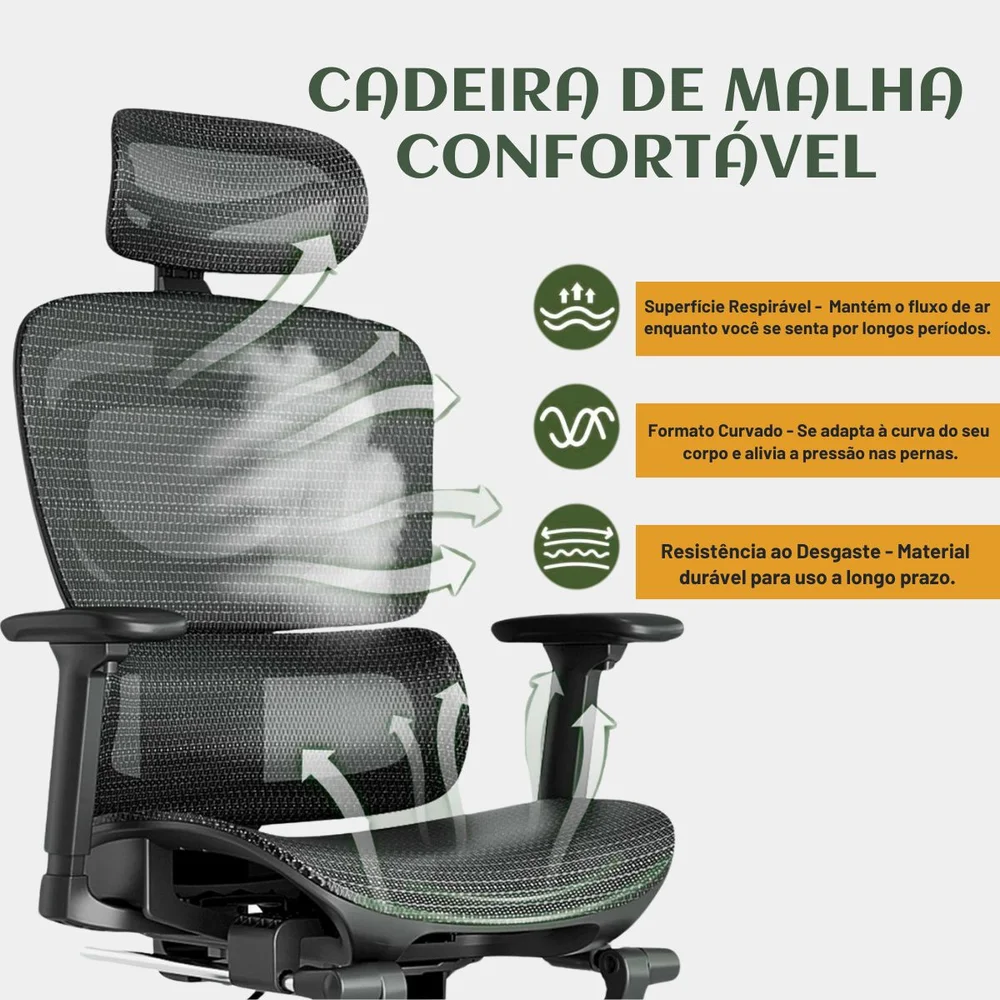 Cadeira De Escritório Ergonômica Mônaco Bt07 Luvinco Malha Respirável Com Suporte Lombar Adaptável Apoio Para Pés Retrátil Encosto Ajustável Seis Posições Cor Preta Suporta 200kg Cadeira De Escritório Ergonômica Mônaco Bt07 Luvinco Malha Respirável Com Suporte Lombar Adaptável Apoio Para Pés Retrátil Encosto Ajustável Seis Posições Cor Preta Suporta 200kg