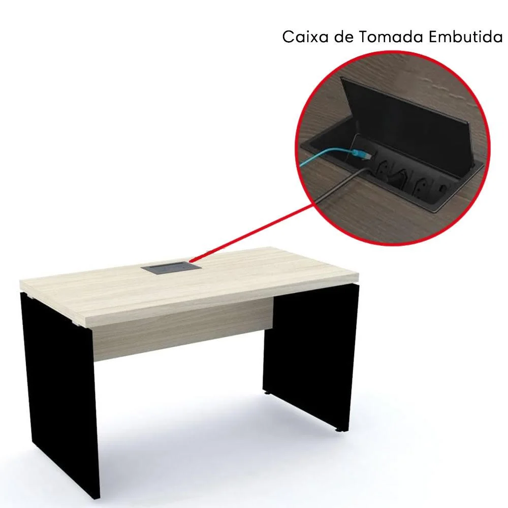 Imagem 3 de 3 do produto Mesa Escritório C/ Tomada Pe40 Nogueira Casablanca Preta