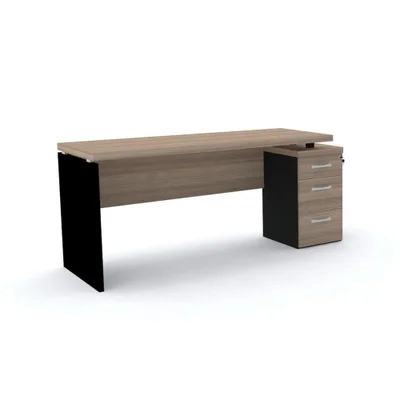 Mesa C/ Gaveteiro Pe40 Noce Naturalle Base Preta