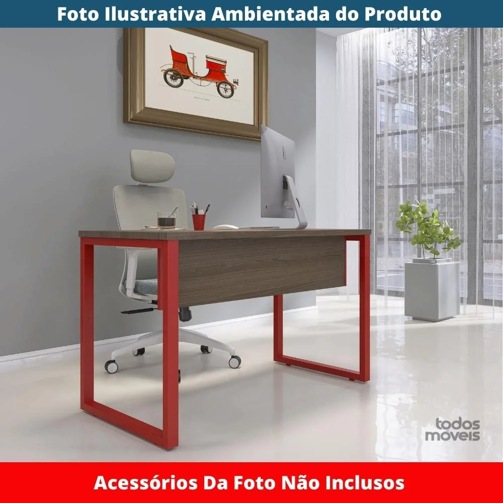 Imagem 3 de 5 do produto Mesa Escritório P25 Walnut C/ Pé Vermelho