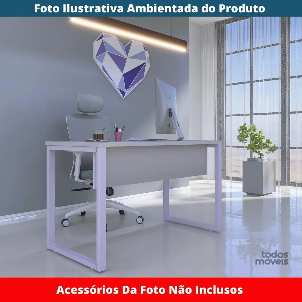 Imagem 3 de 5 do produto Mesa Escritório P25 Cinza C/ Pé Lilás