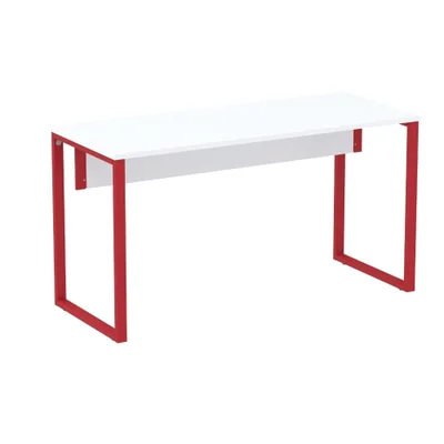 Mesa Escritório P25 Branco C/ Pé Vermelho
