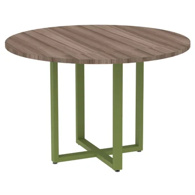 Mesa De Reunião P25 Pandin Walnut C/ Pé Verde Mirô