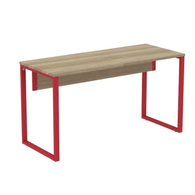 Mesa Escritório P25 Noce Naturalle C/ Pé Vermelho