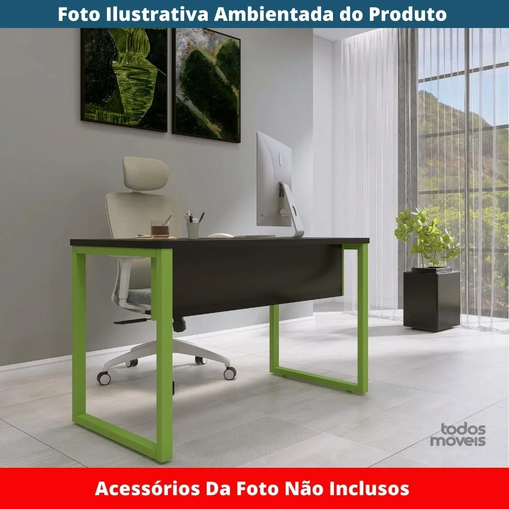 Imagem 3 de 5 do produto Mesa Escritório P25 Preto C/ Pé Verde Mirô