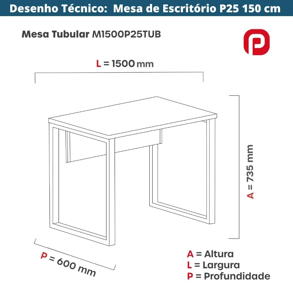 Imagem 2 de 5 do produto Mesa Escritório P25 Cinza C/ Pé Azul Del Rey