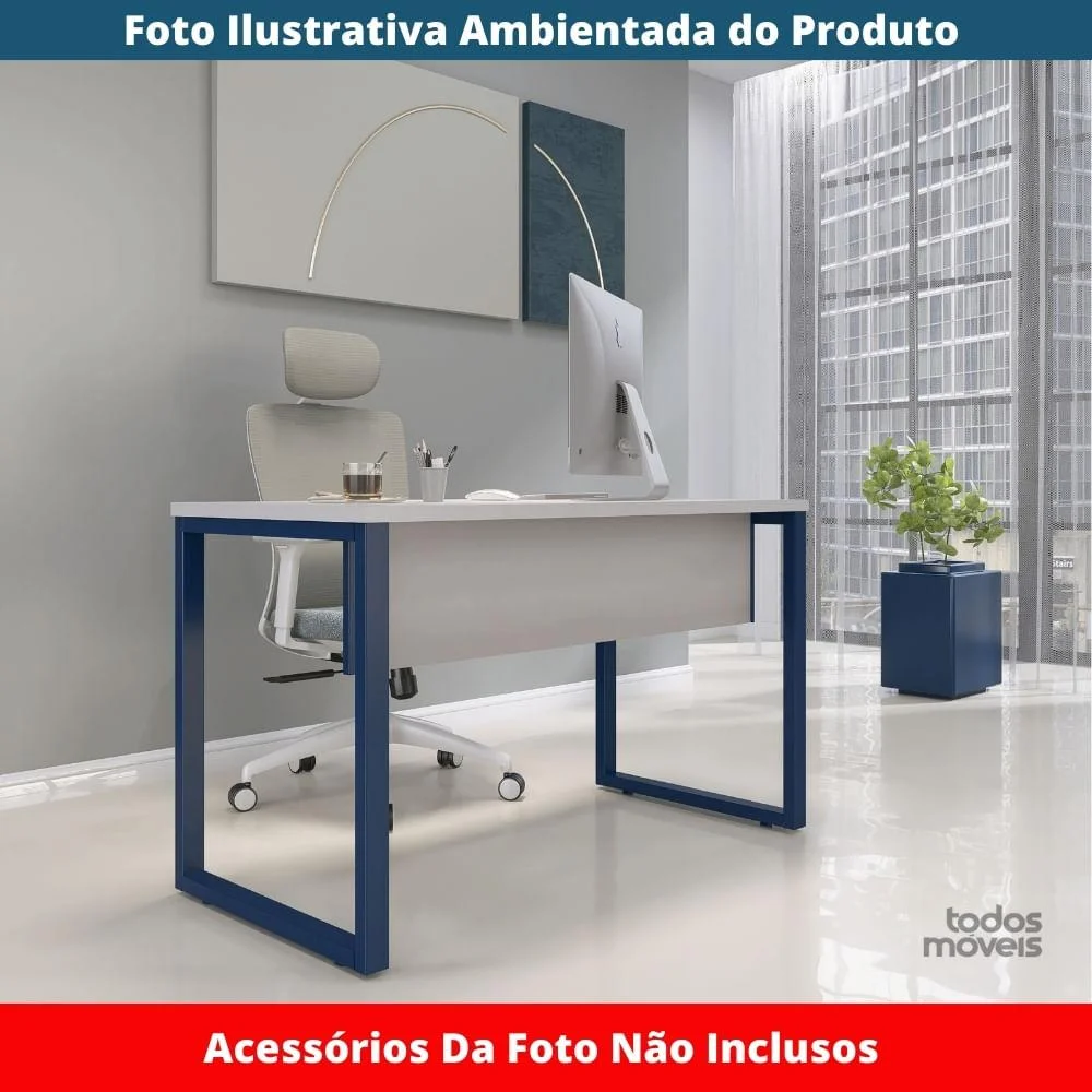 Imagem 3 de 5 do produto Mesa Escritório P25 Cinza C/ Pé Azul Del Rey
