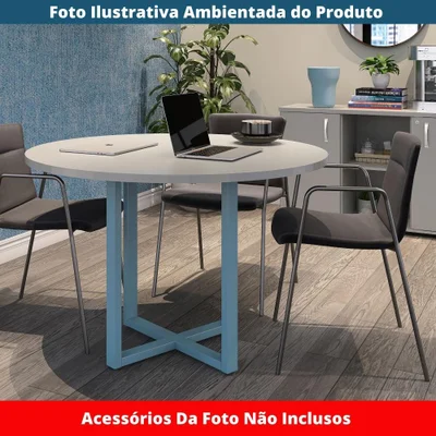 Mesa De Reunião P25 Pandin Cinza C/ Pé Azul Dali — foto 3