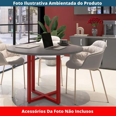 Mesa De Reunião P25 Pandin Grafito C/ Pé Vermelho — foto 3