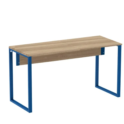 Mesa Escritório P25 Noce Naturalle C/ Pé Azul