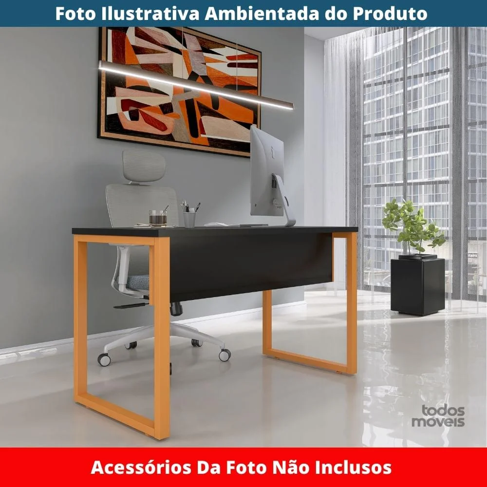 Imagem 3 de 5 do produto Mesa Escritório P25 Preto C/ Pé Laranja