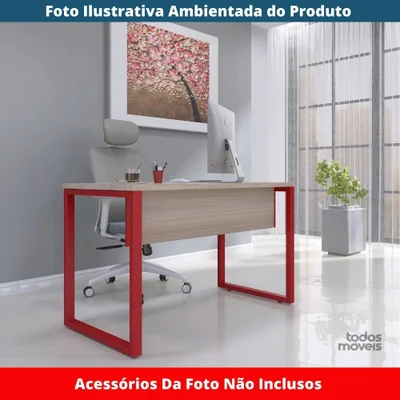 Mesa Escritório P25 Pandin Casablanca Pé Aço Vermelho — foto 4