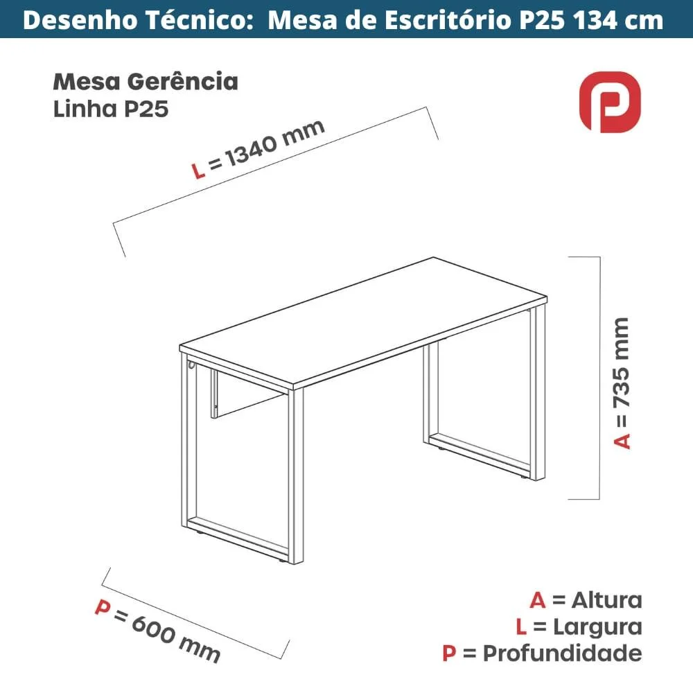 Imagem 2 de 5 do produto Mesa Escritório P25 Casablanca C/ Pé Grafito