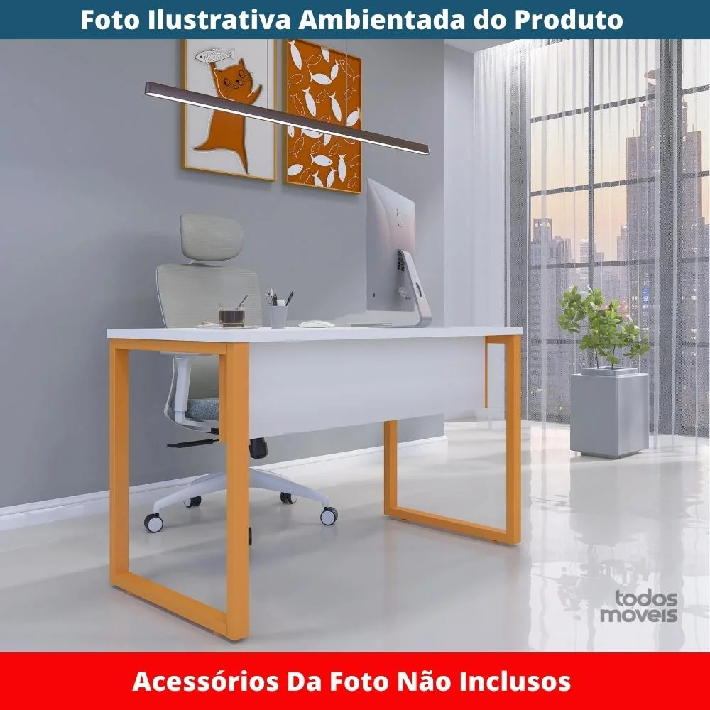Imagem 3 de 5 do produto Mesa Escritório 120cm Branco Pé Laranja