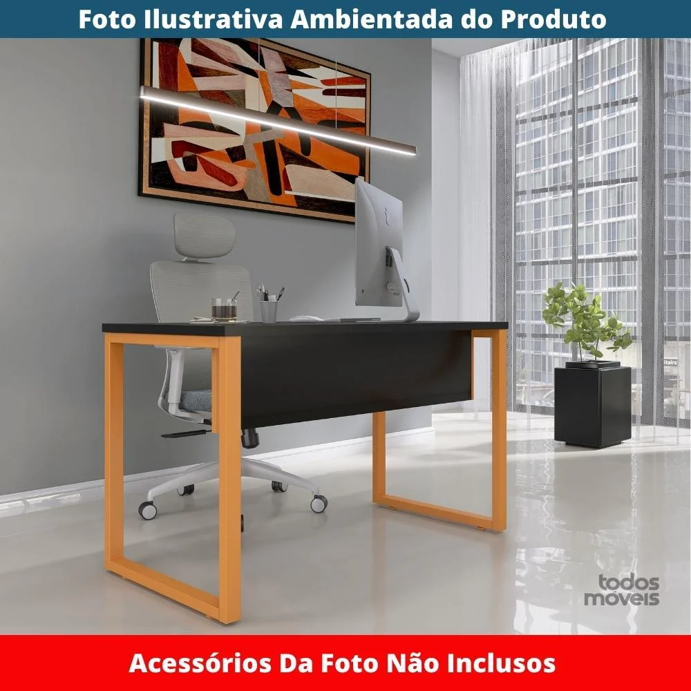 Imagem 3 de 5 do produto Mesa Escritório P25 Preto C/ Pé Laranja